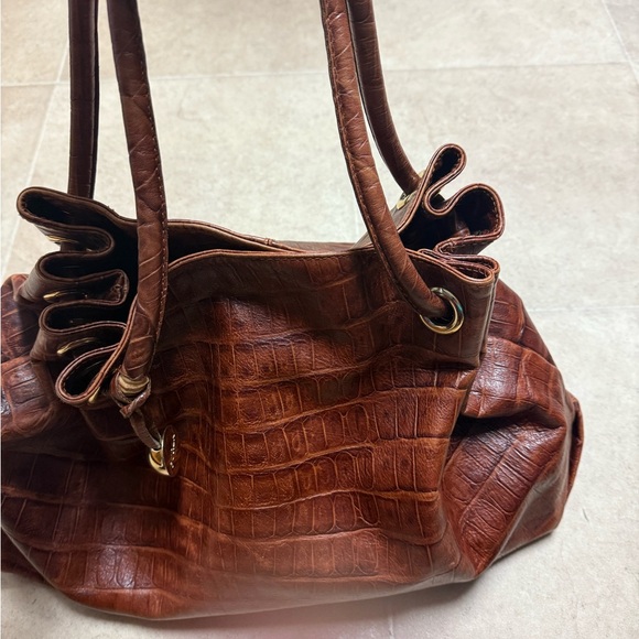 Furla Handbags - Vintage Y2K Furla Brown Croc-Embossed Genuine Leather Tote Bag